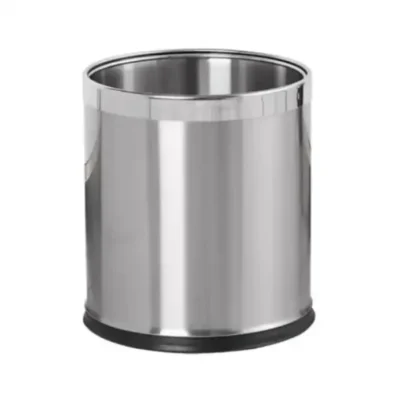 Thùng rác inox văn phòng 10L không nắp, thân trụ Ø22.5 x 27cm, màu trắng, đáy cao su chống trượt