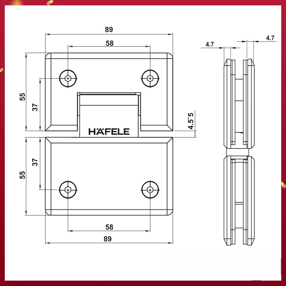 BẢN LỀ KÍNH - KÍNH 180 ĐỘ SS304 PVD đen Hafele 499.05.854 BẢN LỀ KÍNH - KÍNH 180 ĐỘ SS304 PVD đen Hafele 499.05.854